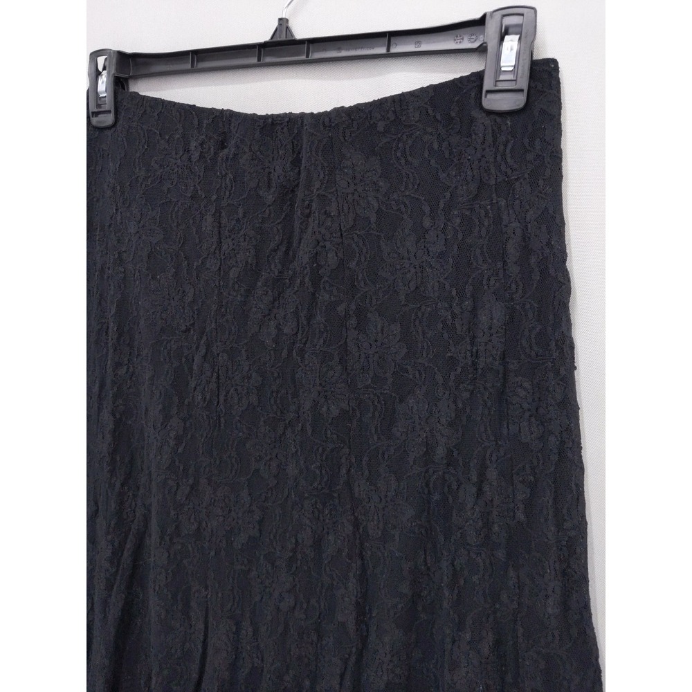 Cabi Lace Midi Skirt Womens Sz S Black Floral A-Line Lined Scalloped Hem - Picture 2 of 11